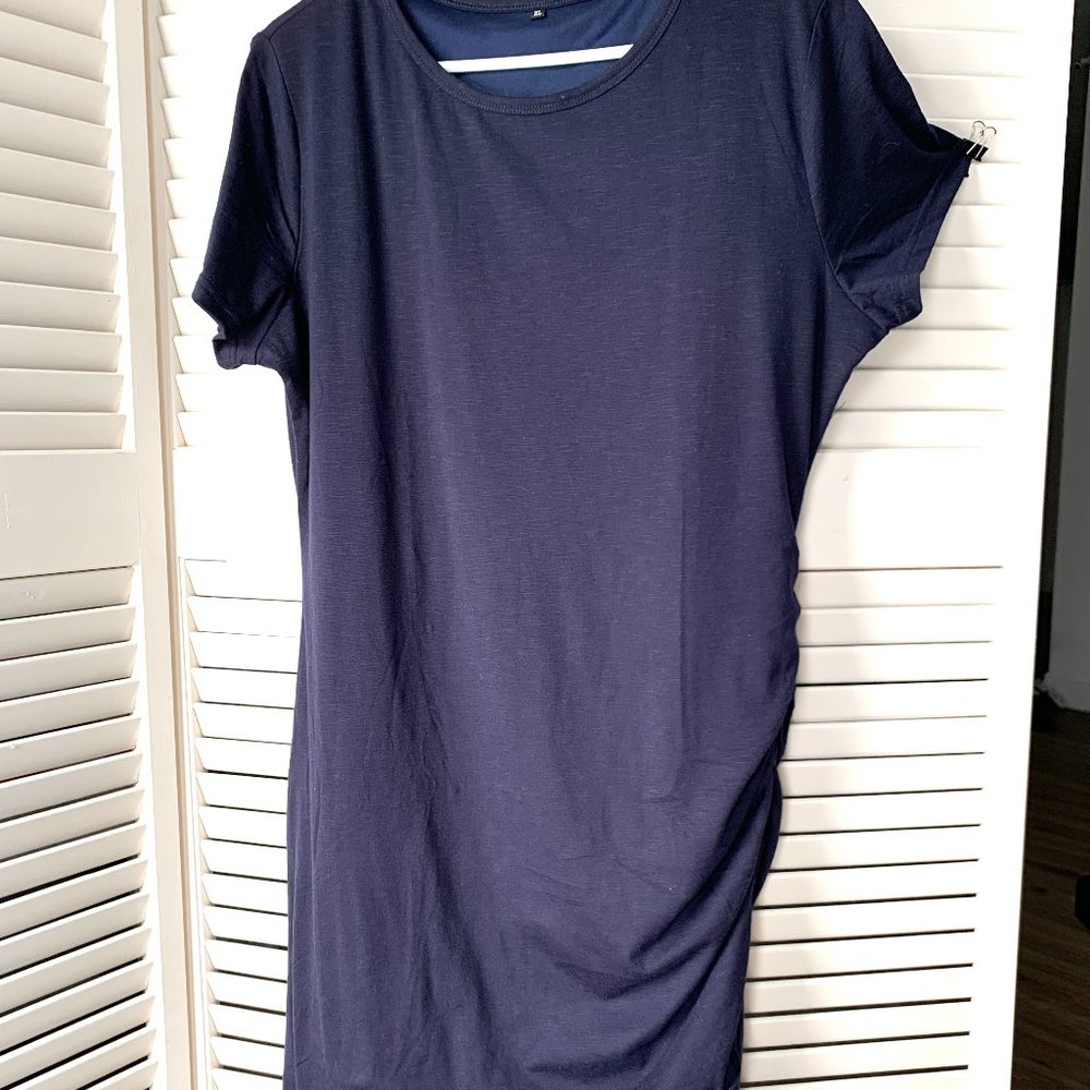 Worn Once XL Cotton/Poly Bodycon Midi Navy Blue Dress